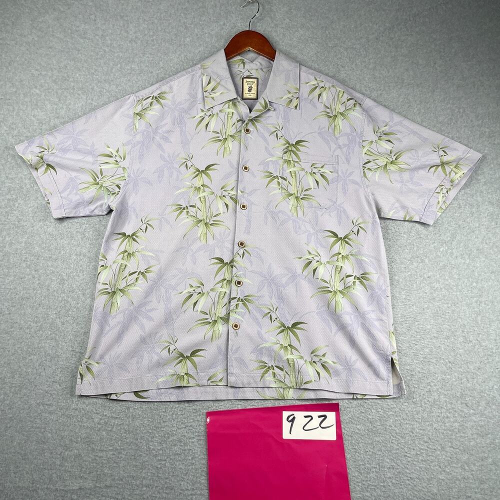 Jamaica Jaxx Shirt XL Silk Lavender Tropical Print Button Up Short Sleeve Mens